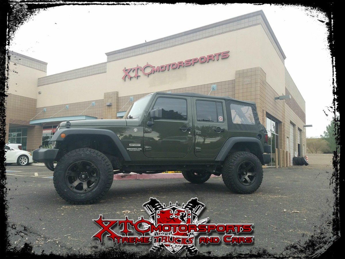 Jessica brought us her 2015 Jeep Wrangler JK Unlimited Sport for a 2.5" Rubicon Express Inc. suspension lift with Bilstein Shock Absorbers 5100 Series shocks, 305/65R17 BFGoodrich Tires All Terrain KO2 tires on some Fuel Offroad 17x9 D564 Dark Tint Beast Wheels, & a TeraFlex Suspensions spare tire extension.