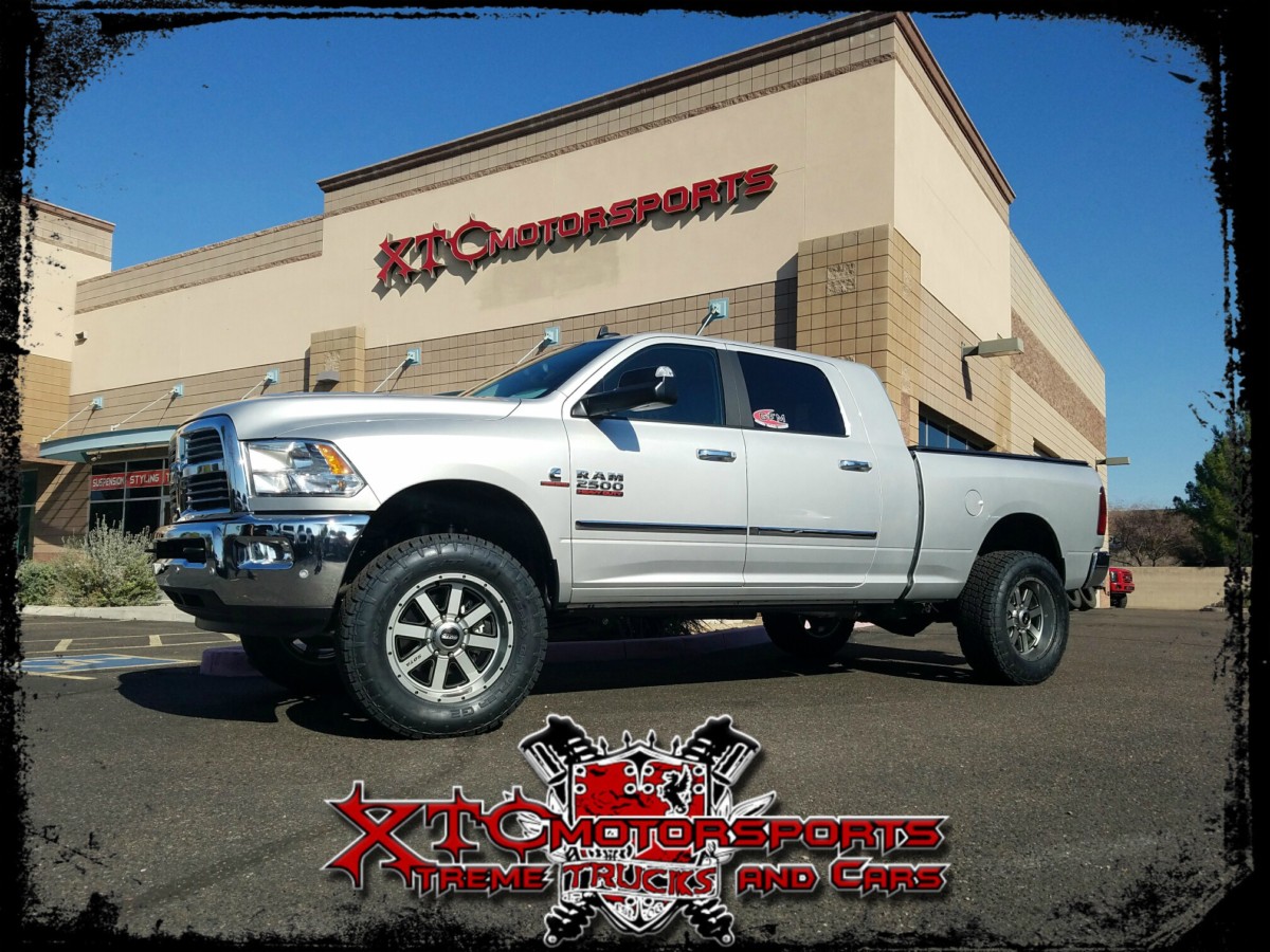 Brent brought in his 2016 Ram 2500 Mega Cab for a Daystar 2" leveling kit with Fox Racing 2.0 series shocks, and some 295/65R20 Nitto Terra Grappler G2 tires on some Sota Off Road 20x9 A.W.O.L. Anthra-Kote with black accent wheels. AMP Research Power Steps.