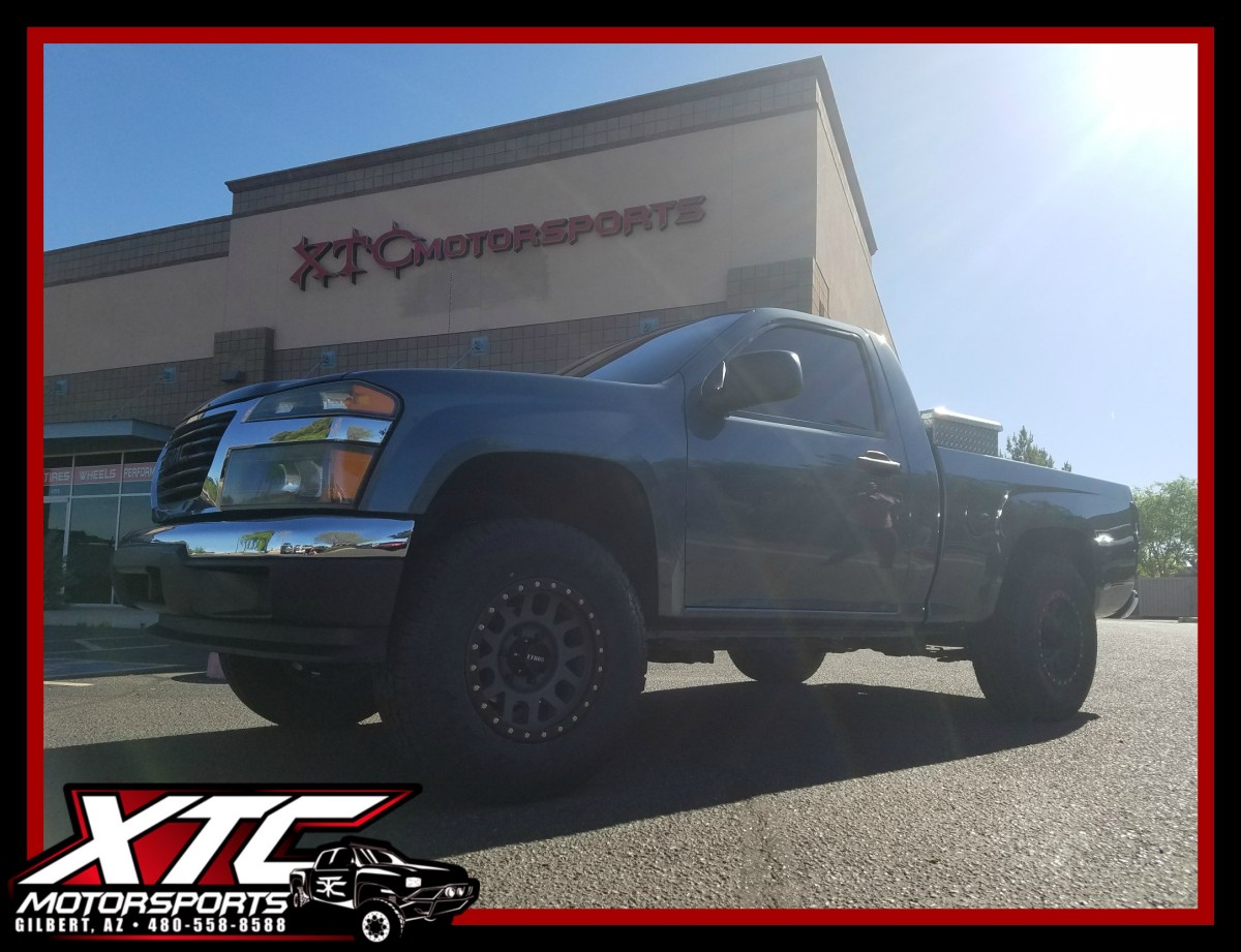 This is the second GMC Canyon we have built for Clarissa, we put a 2.5" ReadyLift suspension lift, 16x8 Method Race Wheels Titanium Grid's wrapped with a set of 265/70R16 Toyo Tires Open Country ATII's.