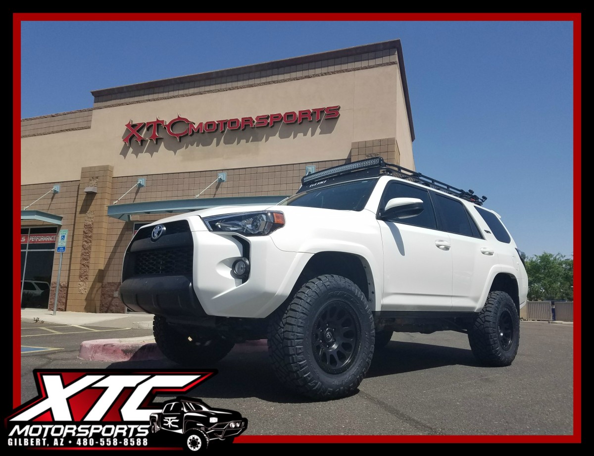 Our buddy John over at Handcrafted Car Audio brought in his 2016 Toyota USA 4Runner for an ICON Vehicle Dynamics suspension system including extended travel front coil-overs with tubular upper control arms, 2" rear coil springs with 2.5" VS series remote reservoir rear shocks, a set of 285/70R17 Nitto Tire Ridge Grappler's wrapped around a set of 17x8.5 Fuel Offroad D579 Black Vector wheels.