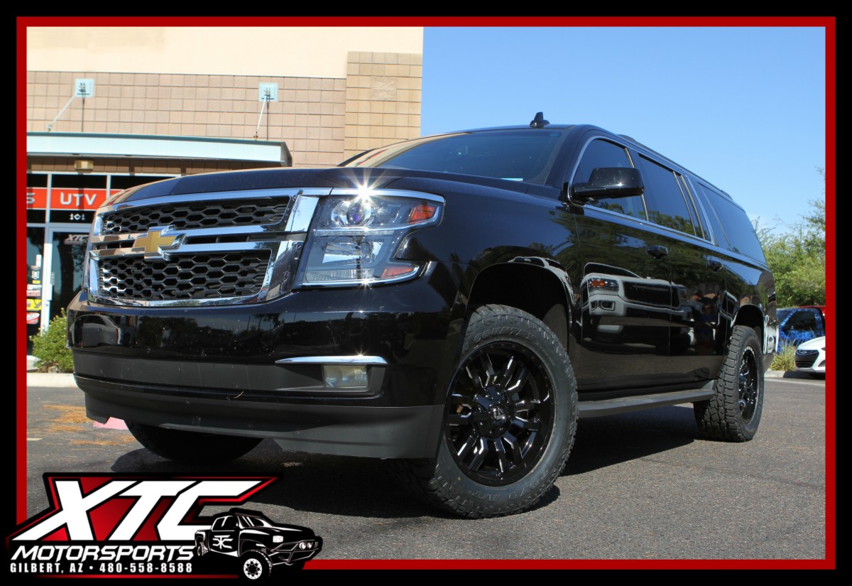 Kevin drop off is 2016 Chevrolet Suburban for an XTC Motorsports 2.5" leveling kit and a set of 295/55R20 Toyo Tires Open country ATII's wrapped around a set of 20x9 Fuel Offroad Gloss Black & Milled Sledge wheels.