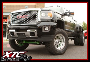 Steve recently had us install a custom painted CST Performance Suspension 6-8" stage 5 lift kit, a set of 37x12.50R20 Toyo R/T tires wrapped around a set of Fuel Offroad FF19 polished forged wheels on his 2016 GMC Sierra 3500HD.