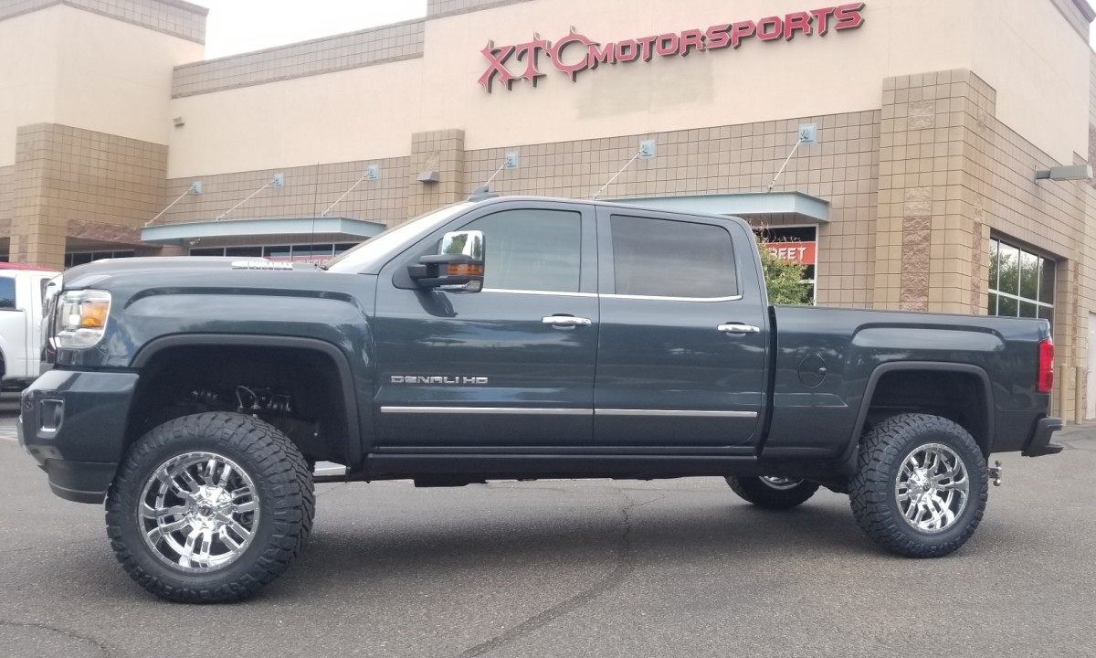 Jason had us install a 3-6" High Clearance CST Suspension lift with Dirt Series reservoir shocks, a set of Firestone airbags power by an Airlift Wireless One air control kit, a set of Fuel Offroad 20x10 D631 Chrome Sledge wheels wrapped in a set of 35x12.50R20 Nitto Ridge Grappler tires.